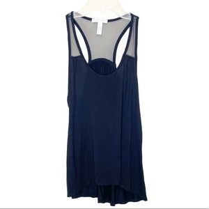 𝅺ambiance Apparel Tank Top Womens‎ Small S Black Racer Back Black Mesh Pleats